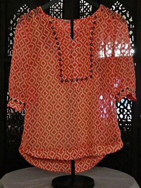 41 Hawthorn Orange and White Geometric Studded Tunic